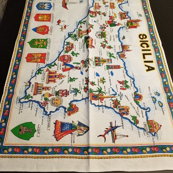 VINTAGE SICILIA KITCHEN LINEN SOUVENIR 34X21 INCHES B#3 - Picture 1 of 5